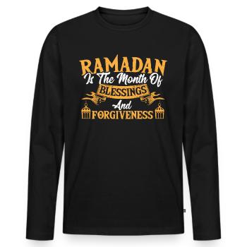 Ramadan Ramadan Mubarak Slamish Eid Mubarak - T-shirt manches longues Premium bio Homme - noir - Devant - Nico (187cm)