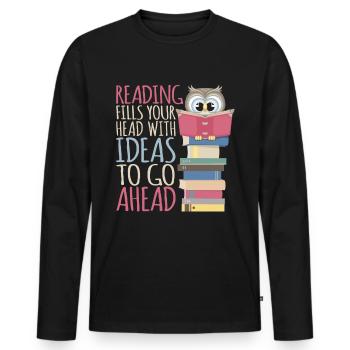 Reading Book Bookworm Library Owl Bookworm - Men's Premium Organic Long Sleeve Shirt - black - Front - Nico (187cm)