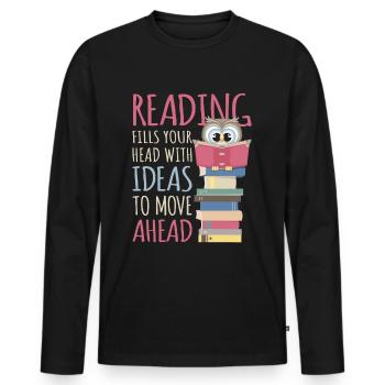 Bookworm reading Book Bookworm Library Owl - Men's Premium Organic Long Sleeve Shirt - black - Front - Nico (187cm)
