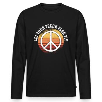Hippie Peace Zeichen Frieden Blumen Blumenkind - Männer Premium Bio Langarmshirt - Schwarz - Vorne - Nico (187cm)
