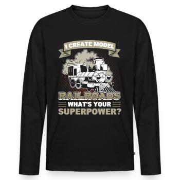 Chemin de fer Fan Train Chemin de fer - T-shirt manches longues Premium bio Homme - noir - Devant - Nico (187cm)