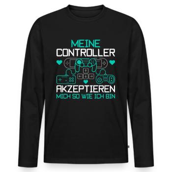 Meine Controller akzeptieren mich Gamer Spruch - Männer Premium Bio Langarmshirt - Schwarz - Vorne - Nico (187cm)