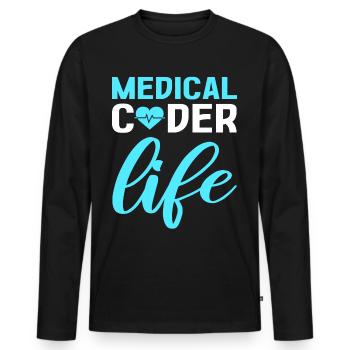 Codeur médical Vie Codeur clinique Codeur médical - T-shirt manches longues Premium bio Homme - noir - Devant - Nico (187cm)