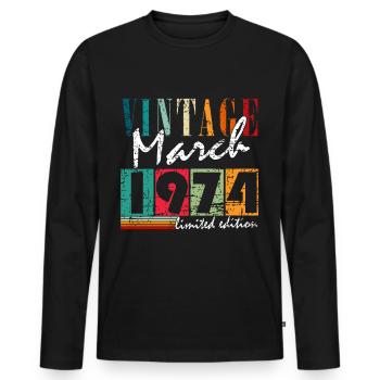 Mars 1974 Anniversaire 1974 Marche des légendes - T-shirt manches longues Premium bio Homme - noir - Devant - Nico (187cm)