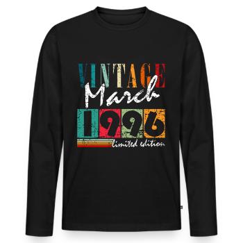 März 1996 | Geburtstagsgeschenk - Männer Premium Bio Langarmshirt - Schwarz - Vorne - Nico (187cm)