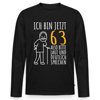 63. Geburtstag 63er 63ter Ich bin jetzt 63 Jahre - Männer Premium Bio Langarmshirt - Schwarz - Vorne - Nico (187cm)