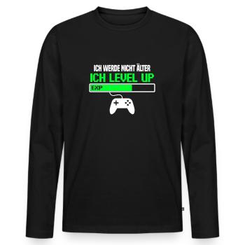 Ich werde nicht älter, ich level up - Männer Premium Bio Langarmshirt - Schwarz - Vorne - Nico (187cm)