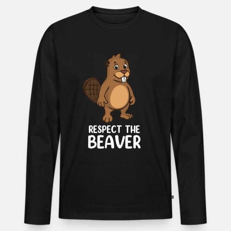 Respect The Beaver - Männer Premium Bio Langarmshirt - Schwarz