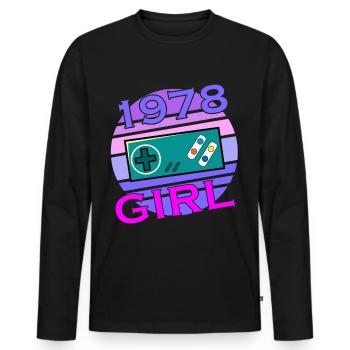 Level 45 Unlocked since 1978 Funny Gamer Girl - Men's Premium Organic Long Sleeve Shirt - black - Front - Nico (187cm)