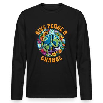 Hippie Paix Signe Paix Fleurs Fleur Enfant - T-shirt manches longues Premium bio Homme - noir - Devant - Nico (187cm)