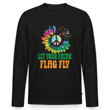 Hippie Peace Sign Peace Flowers Flower Child - T-shirt manches longues Premium bio Homme - noir - Devant - Nico (187cm)