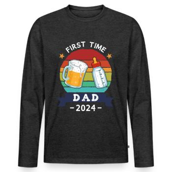 Eerste keer papa 2024 - Mannen Premium Bio shirt met lange mouwen - antraciet gemêleerd - Voor - Nico (187cm)