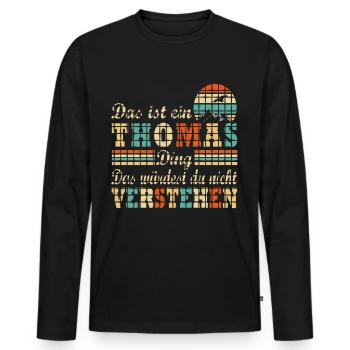 THOMAS - Männer Premium Bio Langarmshirt - Schwarz - Vorne - Nico (187cm)