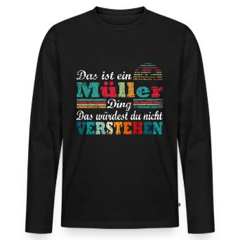 Müller - Männer Premium Bio Langarmshirt - Schwarz - Vorne - Nico (187cm)