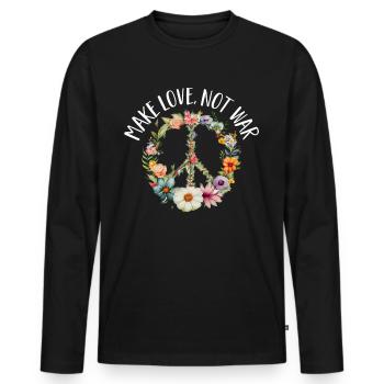 Hippie Peace Sign Peace Flowers Flower Child - T-shirt manches longues Premium bio Homme - noir - Devant - Nico (187cm)