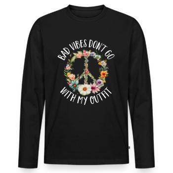 Hippie Peace Zeichen Frieden Blumen Blumenkind - Männer Premium Bio Langarmshirt - Schwarz - Vorne - Nico (187cm)