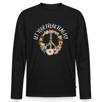Hippie Peace Sign Peace Flowers Flower Child - T-shirt manches longues Premium bio Homme - noir - Devant - Nico (187cm)