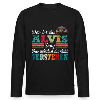 Name Alvis - Männer Premium Bio Langarmshirt - Schwarz - Vorne - Nico (187cm)