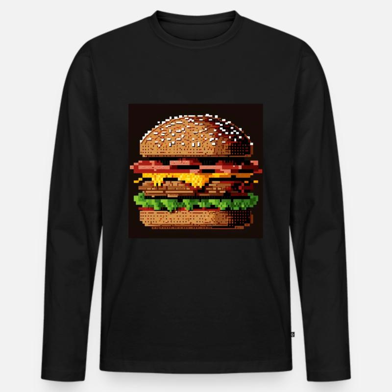 8-Bit-Burger, Pixel-Art - Männer Premium Bio Langarmshirt - Schwarz