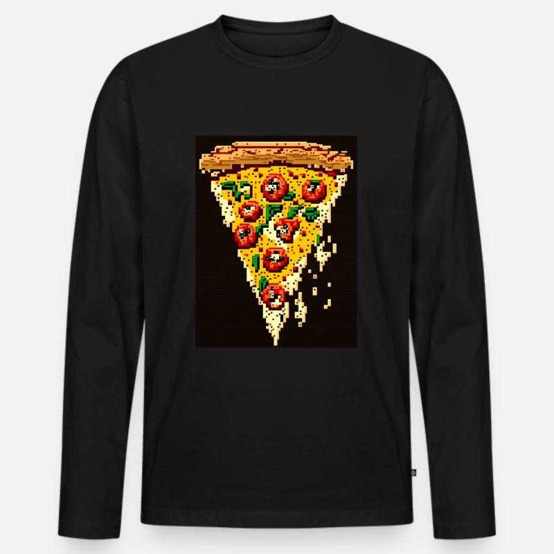 8-Bit-Pizza, Pixel-Art - Männer Premium Bio Langarmshirt - Schwarz