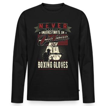 Unterschätze niemals alten Mann Boxhandschuhe - Männer Premium Bio Langarmshirt - Schwarz - Vorne - Nico (187cm)