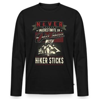 Unterschätze niemals alten Mann Wandern Rente - Männer Premium Bio Langarmshirt - Schwarz - Vorne - Nico (187cm)