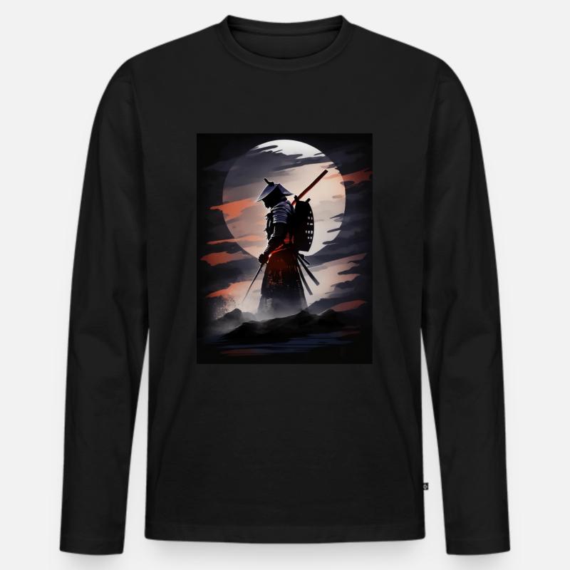 Japanischer Samurai-Krieger bei Nacht - Männer Premium Bio Langarmshirt - Schwarz