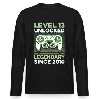 Niveau 13 ans Anniversaire Année 2010 Gamer Boy - T-shirt manches longues Premium bio Homme - noir - Devant - Nico (187cm)