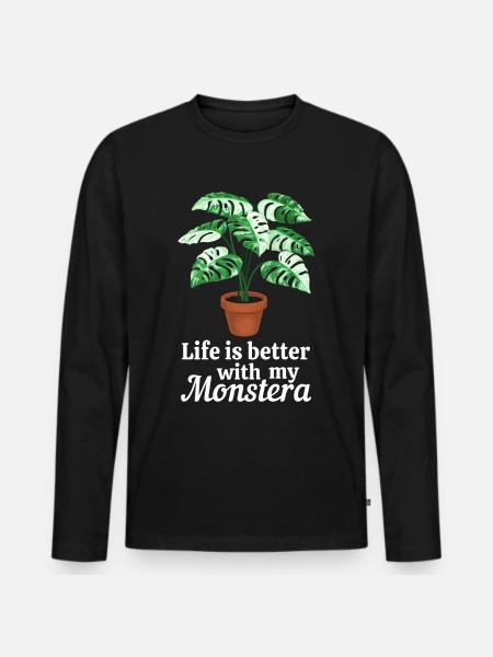 Life is better with my Monstera - Männer Premium Bio Langarmshirt - Schwarz