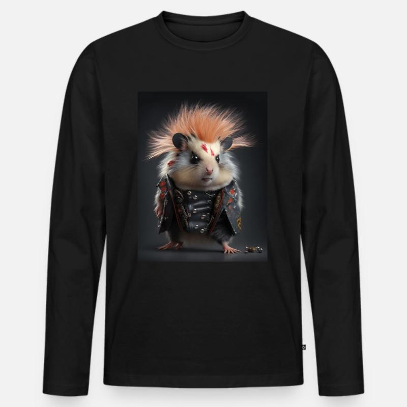 Coole Punk Maus - Männer Premium Bio Langarmshirt - Schwarz
