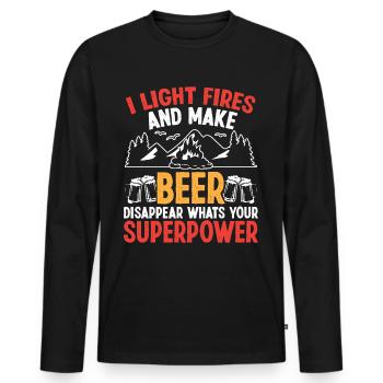 J’allume le Feu et je fais disparaître la Bière - T-shirt manches longues Premium bio Homme - noir - Devant - Nico (187cm)
