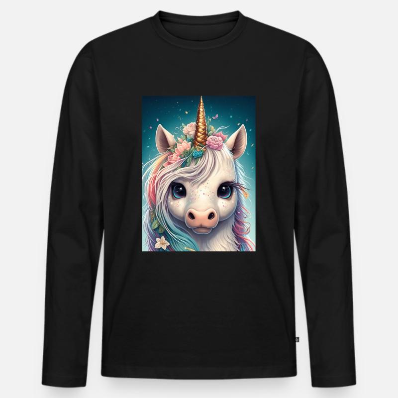Buntes Kawaii Einhorn - Männer Premium Bio Langarmshirt - Schwarz