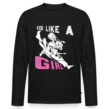 Karate Taekwondo Mädchen Frauen Karate Kick - Männer Premium Bio Langarmshirt - Schwarz - Vorne - Nico (187cm)