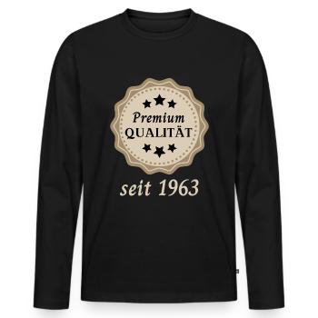 Premium Qualität seit 1963 - Männer Premium Bio Langarmshirt - Schwarz - Vorne - Nico (187cm)