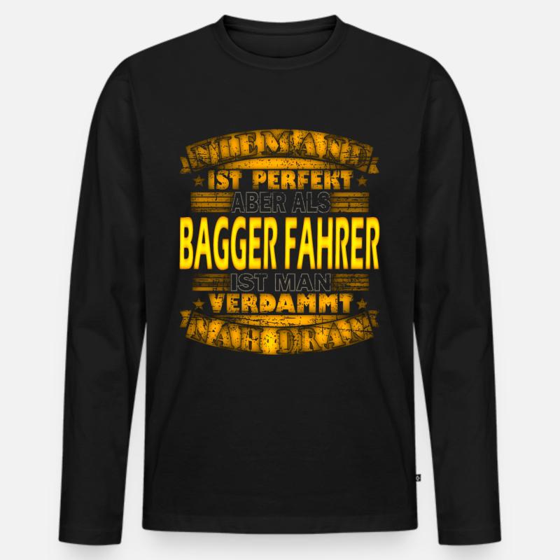 Bagger Baggern Fahrer Bau - Männer Premium Bio Langarmshirt - Schwarz