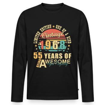 1968 Cadeau du 55e anniversaire - T-shirt manches longues Premium bio Homme - noir - Devant - Nico (187cm)