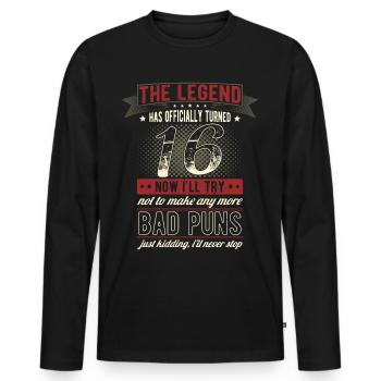 La légende officiellement 16 ans 16ème anniversaire - T-shirt manches longues Premium bio Homme - noir - Devant - Nico (187cm)