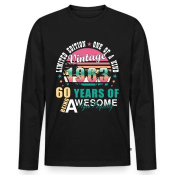 Génial depuis 1963 Anniversaire 1963 Millésime 1963 - T-shirt manches longues Premium bio Homme - noir - Devant - Nico (187cm)