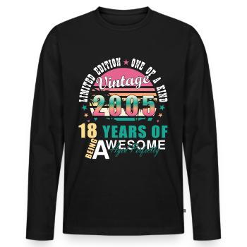 2005 Anniversaire Retro Vintage né en 2005 - T-shirt manches longues Premium bio Homme - noir - Devant - Nico (187cm)