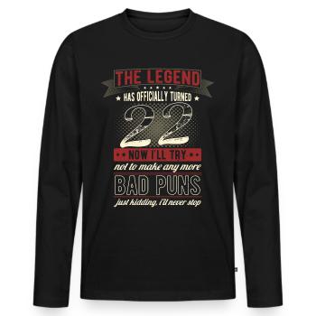 La légende officiellement 22 ans 22e anniversaire - T-shirt manches longues Premium bio Homme - noir - Devant - Nico (187cm)
