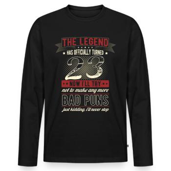 Die Legende Offiziell 23 Jahre 23. Geburtstag - Männer Premium Bio Langarmshirt - Schwarz - Vorne - Nico (187cm)