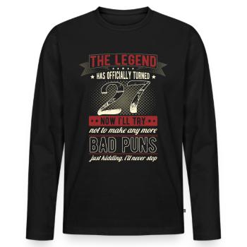 Die Legende Offiziell 27 Jahre 27. Geburtstag - Männer Premium Bio Langarmshirt - Schwarz - Vorne - Nico (187cm)