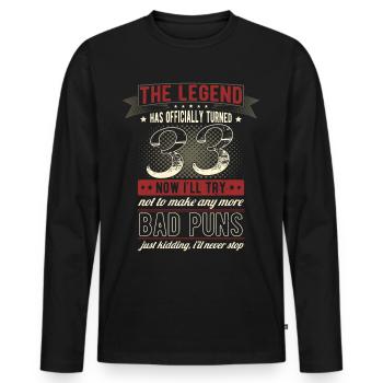 Die Legende Offiziell 33 Jahre 33. Geburtstag - Männer Premium Bio Langarmshirt - Schwarz - Vorne - Nico (187cm)