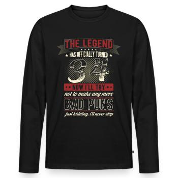 La légende officiellement 34 ans 34e anniversaire - T-shirt manches longues Premium bio Homme - noir - Devant - Nico (187cm)