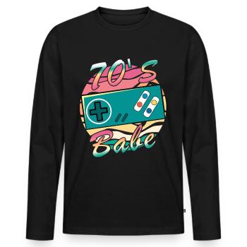 Gamer Girl Babe Retro 70s 70s 1970 - Men's Premium Organic Long Sleeve Shirt - black - Front - Nico (187cm)
