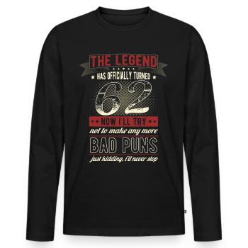 La légende officiellement 62 ans 62e anniversaire - T-shirt manches longues Premium bio Homme - noir - Devant - Nico (187cm)