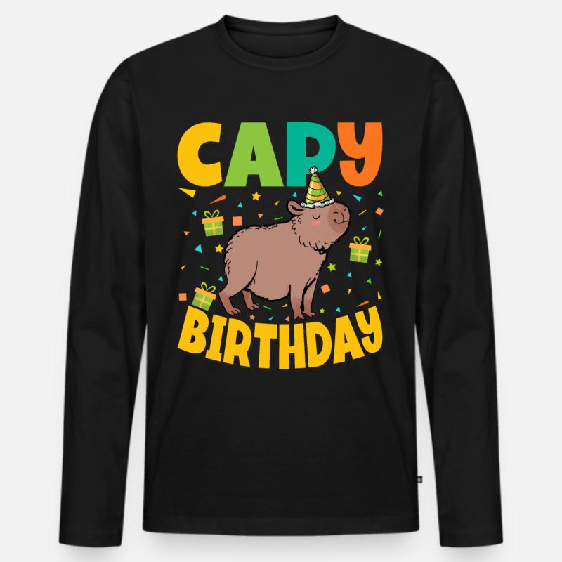Capy Birthday - Männer Premium Bio Langarmshirt - Schwarz