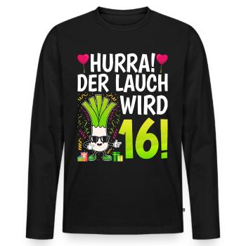 Hurra der Lauch wird 16 - Männer Premium Bio Langarmshirt - Schwarz - Vorne - Nico (187cm)