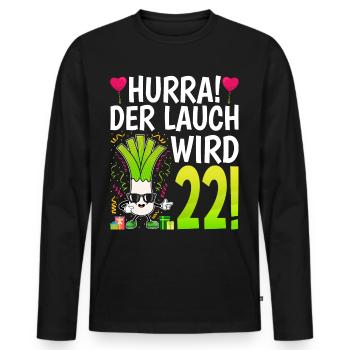 Hurra der Lauch wird 22 - Männer Premium Bio Langarmshirt - Schwarz - Vorne - Nico (187cm)