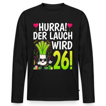 Hurra der Lauch wird 26 - Männer Premium Bio Langarmshirt - Schwarz - Vorne - Nico (187cm)